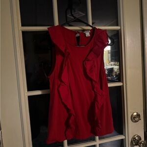 J. Crew Red Ruffle Sleeveless Tee